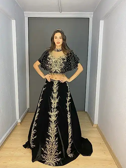 Siyah Kadife İkili Bindallı Kaftan Kınalık